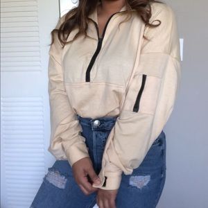 Beige Yellow Zip Sweatshirt Never Worn